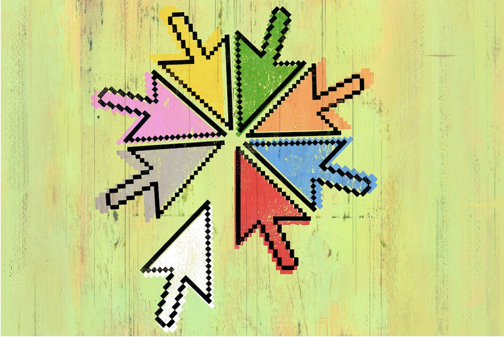Colorful cursors in a circle graphic