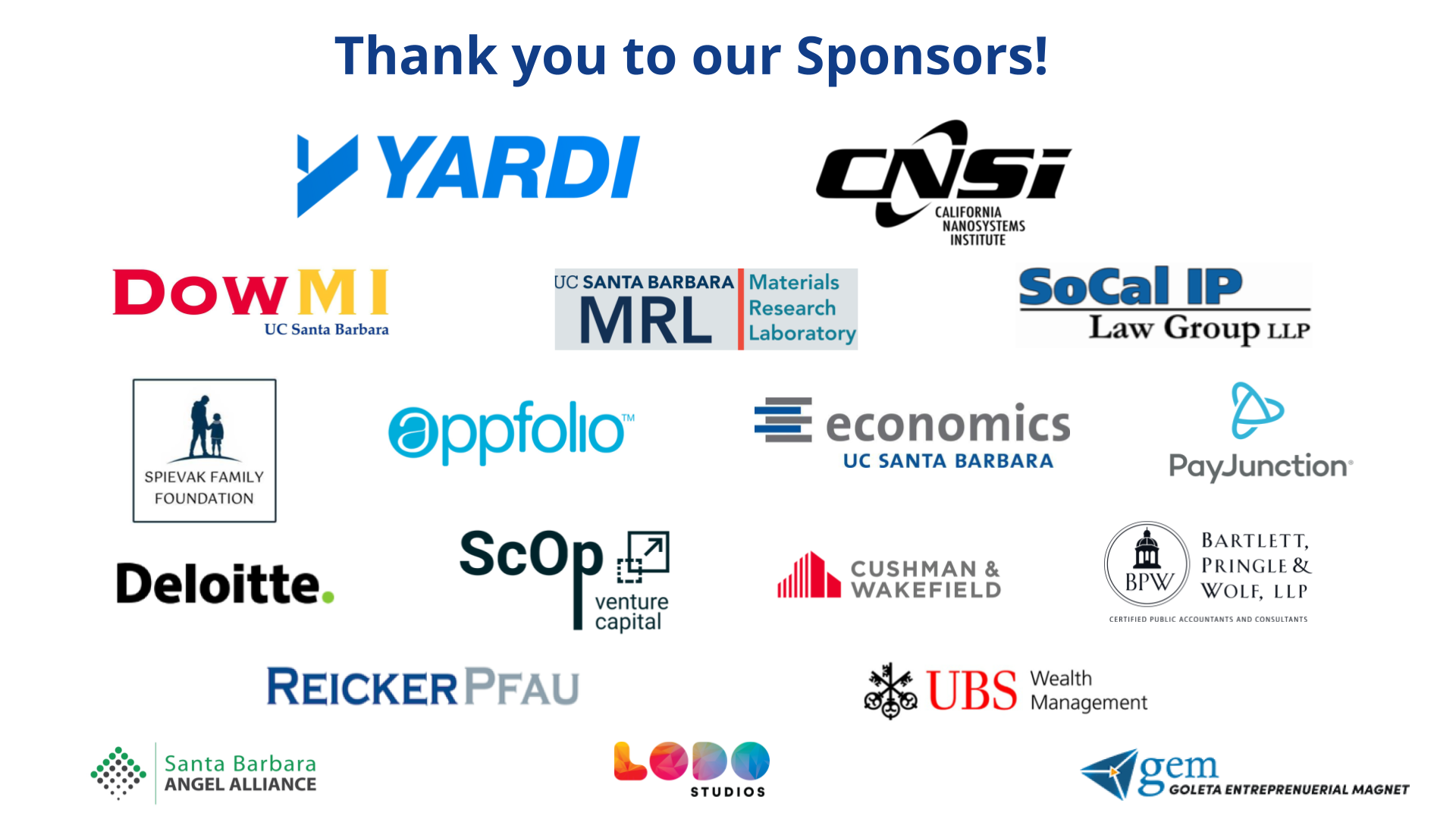 Sponsor banner with Yardi, CNSI, DowMi, and other sponsors