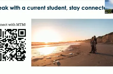 Connect with MTM screenshot with text Speak with a current student, stay connected