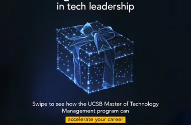 Unwrap Your Future in tech leadership - A graphic that encourages students to apply for the UCSM Master of Technology Management 