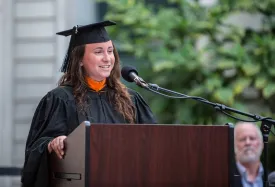 Jessica Perkins delivers the student address to her cohort