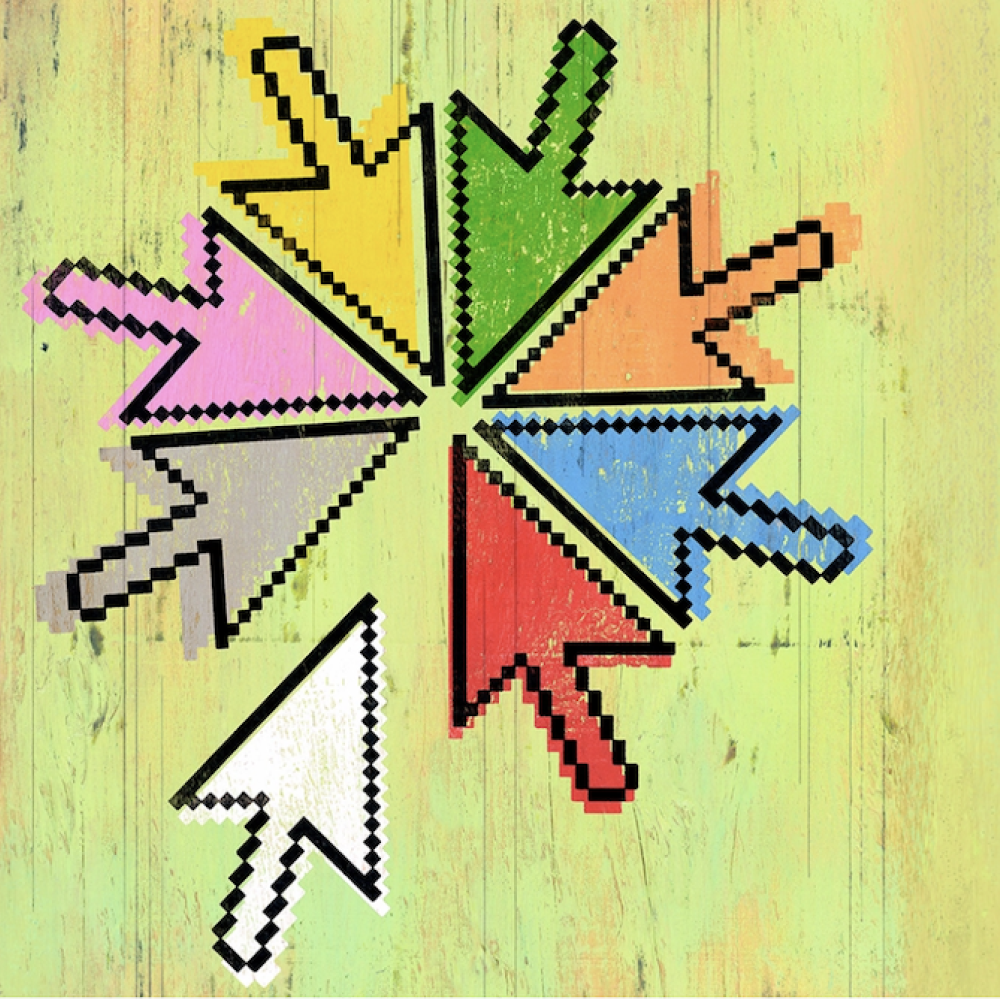 Colorful cursors in a circle graphic