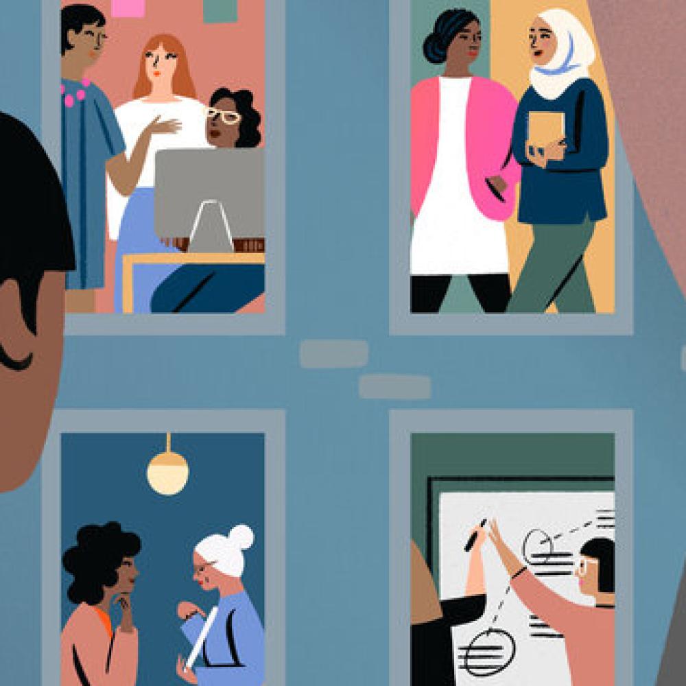 Image containing cartoon drawings of workers