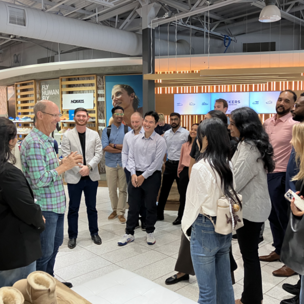 Image of MTM students meeting the Deckers team