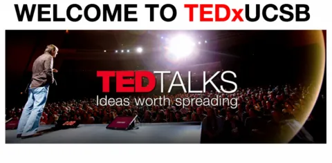TEDx logo with "welcome to TEDxUCSB" above it
