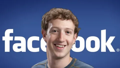 photo of mark zuckerberg's head in front of the facebook logo with a blue background