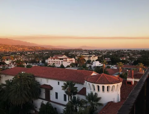 Red tile rooftops in downtown Santa Barbara