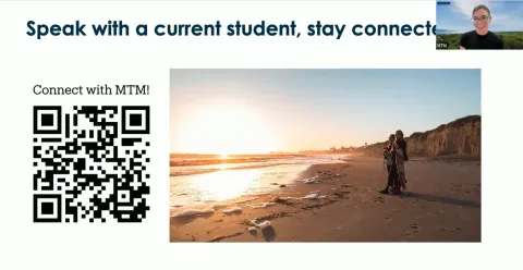 Connect with MTM screenshot with text Speak with a current student, stay connected